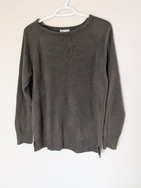 Sweet Romeo Olive Green Knit Sweater Medium Ribbed Sleeve Pullover